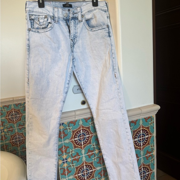 True Religion Light Blue Slim Straight Jeans - Picture 1 of 3